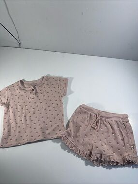 Twyla Easy Peasy Organic Cotton 2-piece Set 4T Pink Textured Top And Shorts